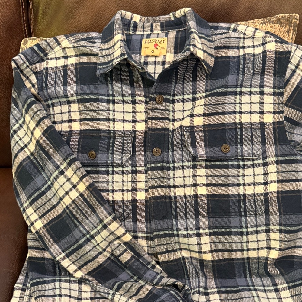 RedHead Navy and Cream Plaid Button Down Shirt
